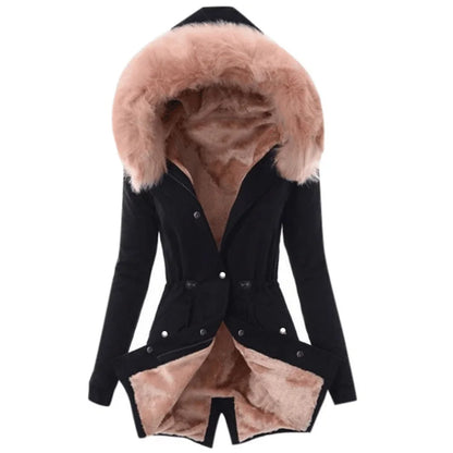 Women's Parka Coat - Faux Fur Lined Hood - Warm Insulated Medium Length