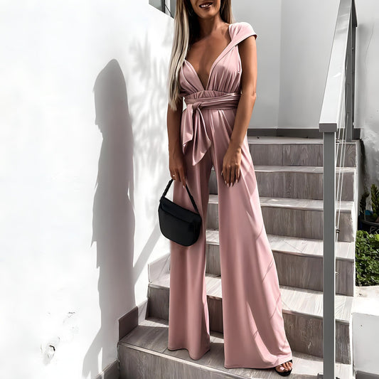 Tie Waist Flowy Wide-Leg Jumpsuit