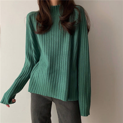 Women’s Knit Sweater - Ribbed Texture - Mock Turtleneck - Long Sleeve Relaxed Fit