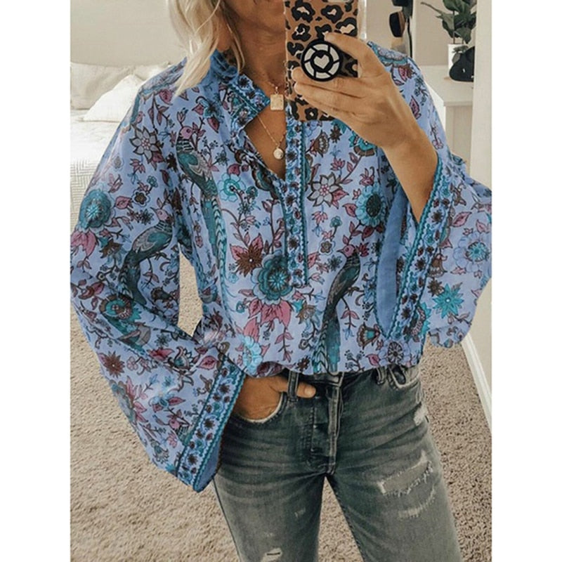 Celine - Elegant Boho Chic Women's Shirt