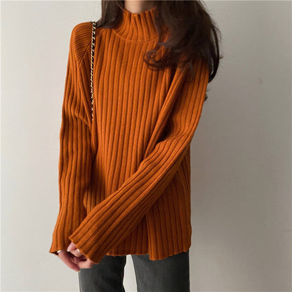 Women’s Knit Sweater - Ribbed Texture - Mock Turtleneck - Long Sleeve Relaxed Fit