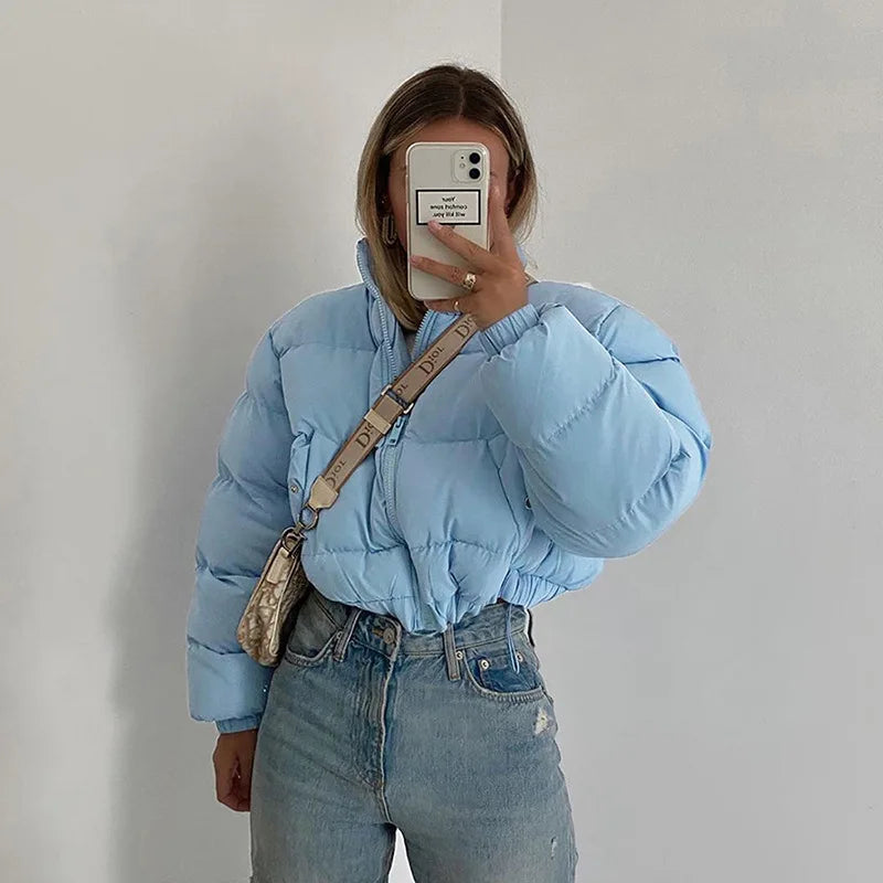 Women's waist length puffer jacket