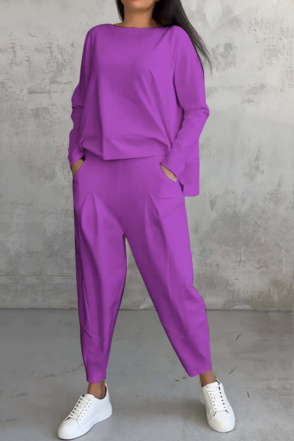 Women's high low hem sweatshirt and cropped trouser set