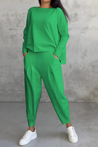 Women's high low hem sweatshirt and cropped trouser set