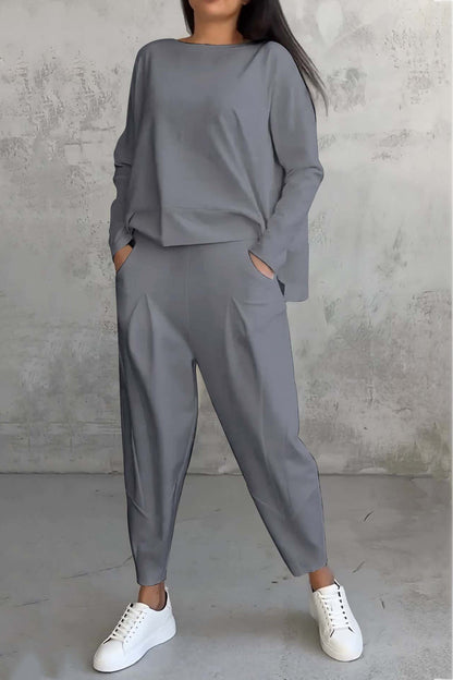 Women's high low hem sweatshirt and cropped trouser set