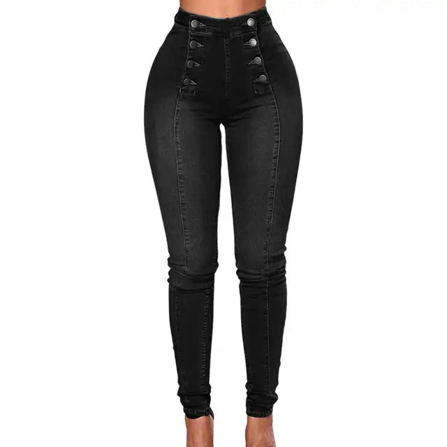 Claudia - Women's High Waist Skinny Jeans with Double Breasted Buttons