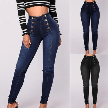 Claudia - Women's High Waist Skinny Jeans with Double Breasted Buttons