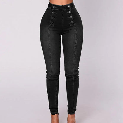 Women’s Skinny Jeans - High Waist Stretch Denim - Button Front - Shaping Fit