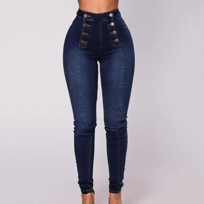 Women’s Skinny Jeans - High Waist Stretch Denim - Button Front - Shaping Fit