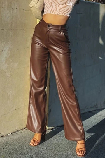 Louise - high waist wide-leg leather pants