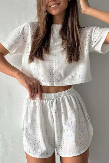 Yvette - hollow short sleeve crop top and shorts set