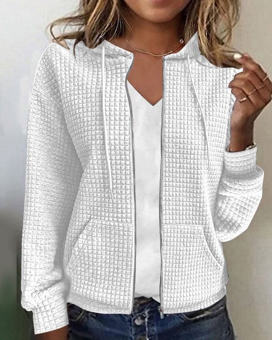 Plaid Hooded Jacquard Long Sleeve Jacket
