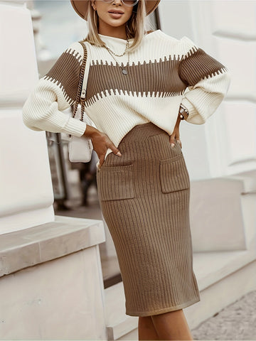 Elegant sweater and skirt set for women
