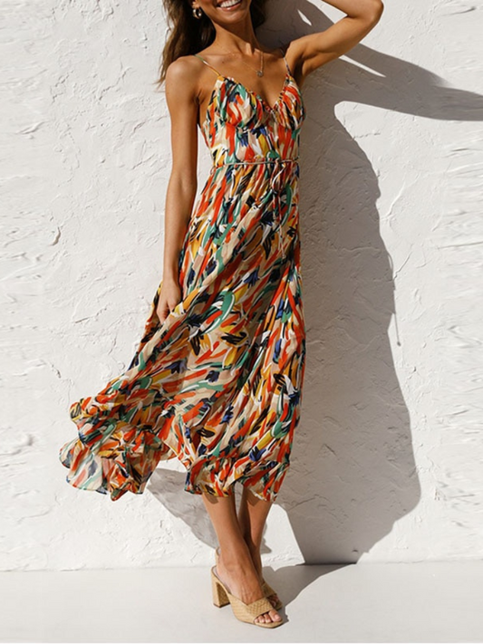 Abstract Print Flowy A-Line Maxi Dress