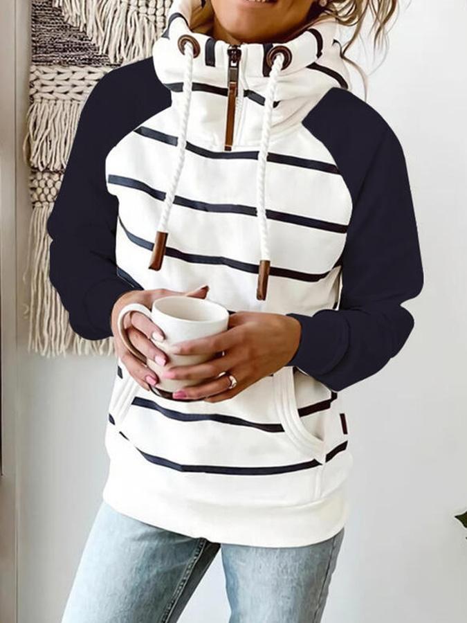 Women's color striped long sleeved hoodie