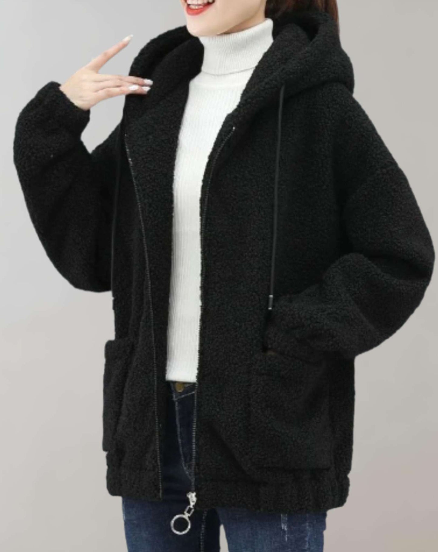 Women’s Sherpa Fleece Hoodie – Zip Front – Relaxed Fit – Soft Plush Warm Casual Wear