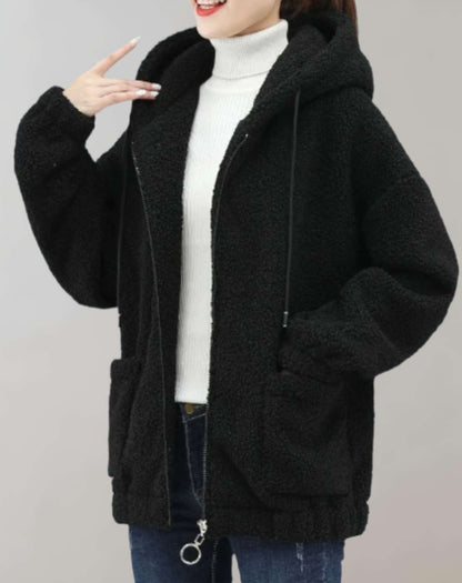 Women’s Sherpa Fleece Hoodie – Zip Front – Relaxed Fit – Soft Plush Warm Casual Wear