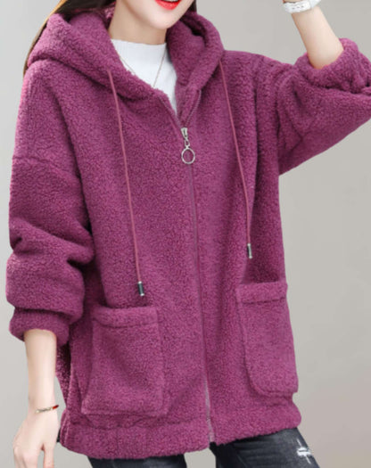 Women’s Sherpa Fleece Hoodie – Zip Front – Relaxed Fit – Soft Plush Warm Casual Wear
