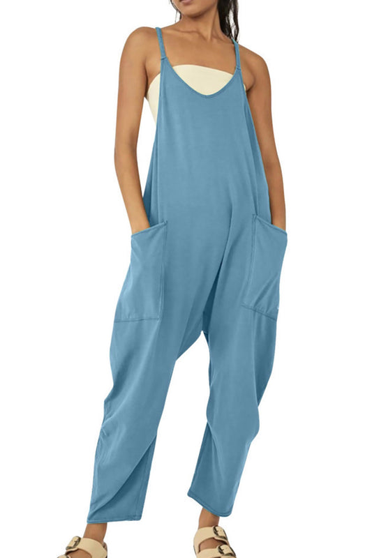 Loose Fit Adjustable Strap Jumpsuit With Pockets