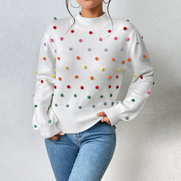 Women's casual knitted pom-poms sweater