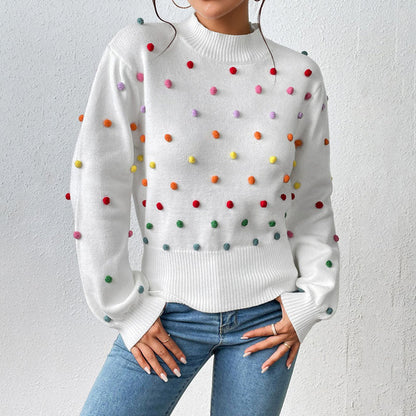 Women's casual knitted pom-poms sweater