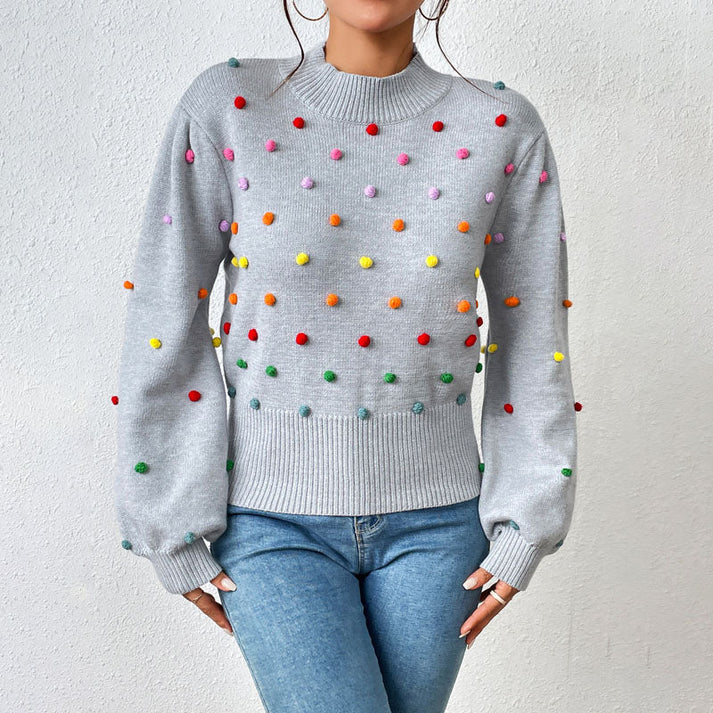 Women's casual knitted pom-poms sweater