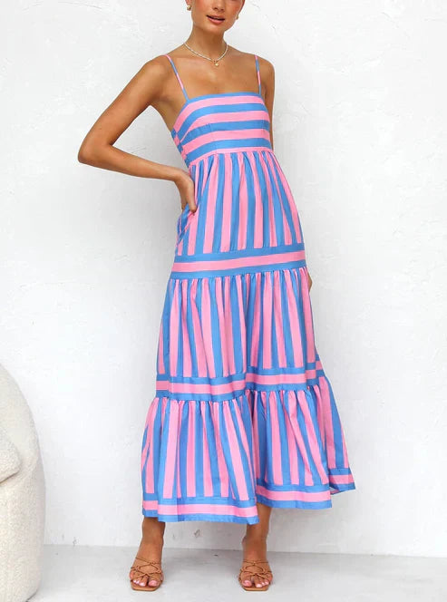 Flowy Striped Spaghetti Strap Maxi Dress