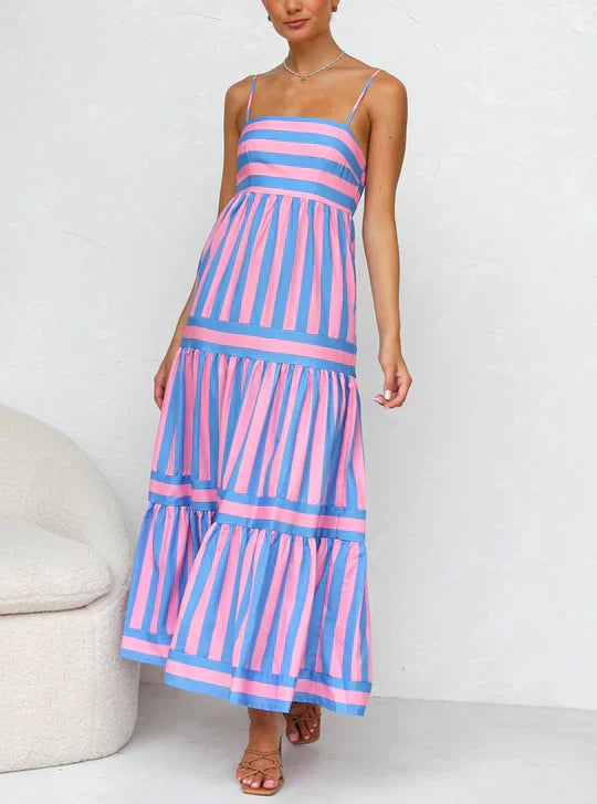 Flowy Striped Spaghetti Strap Maxi Dress