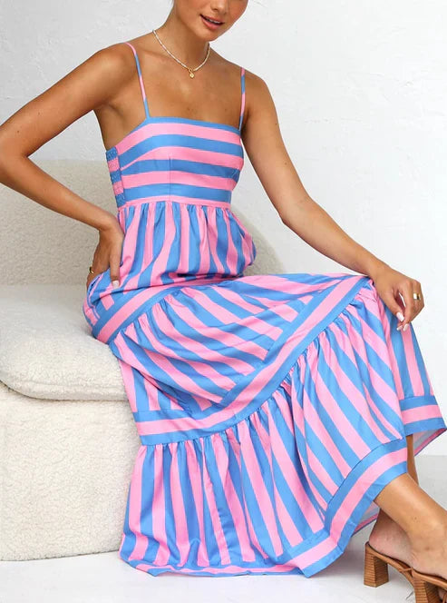Flowy Striped Spaghetti Strap Maxi Dress