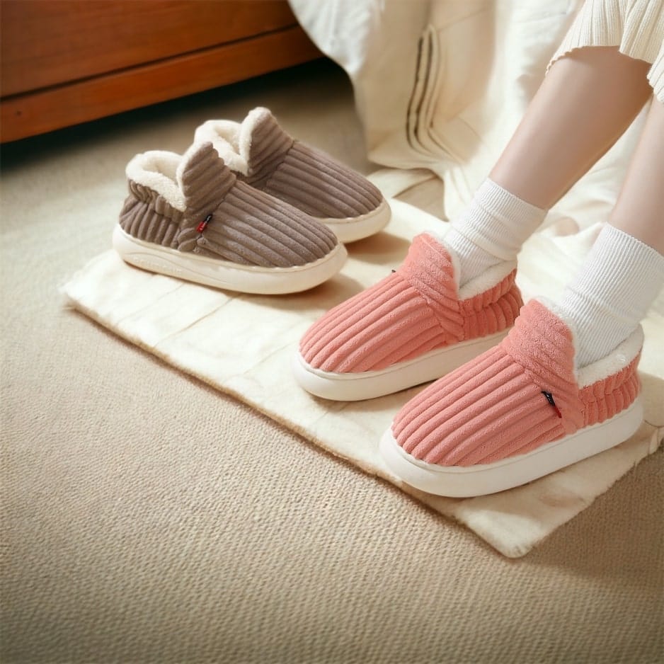 Women's winter furry slippers with thick soles