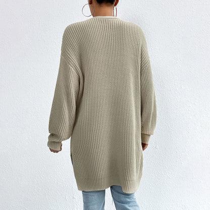 Open-front knit cardigan with relaxed fit for women
