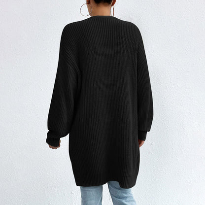 Open-front knit cardigan with relaxed fit for women
