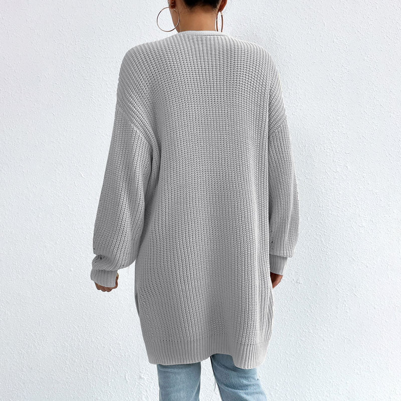Open-front knit cardigan with relaxed fit for women