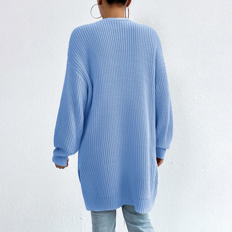 Open-front knit cardigan with relaxed fit for women