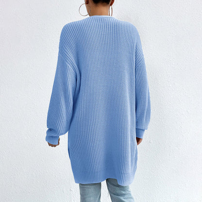 Open-front knit cardigan with relaxed fit for women