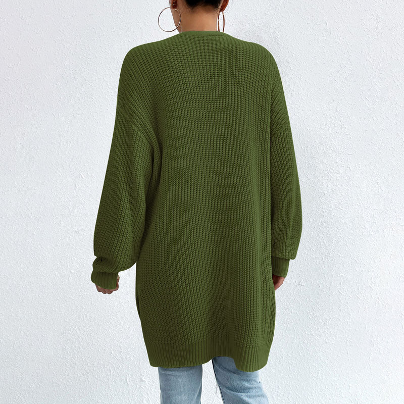 Open-front knit cardigan with relaxed fit for women