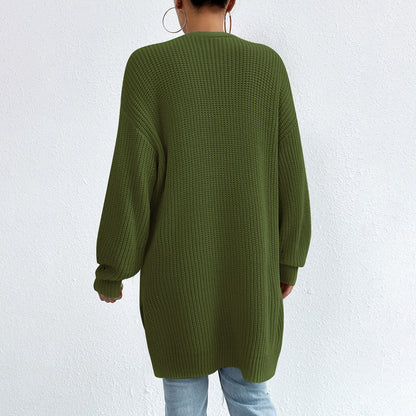 Open-front knit cardigan with relaxed fit for women