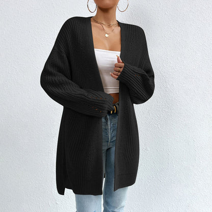 Open-front knit cardigan with relaxed fit for women