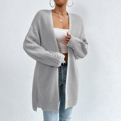 Open-front knit cardigan with relaxed fit for women