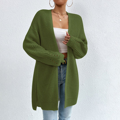 Open-front knit cardigan with relaxed fit for women