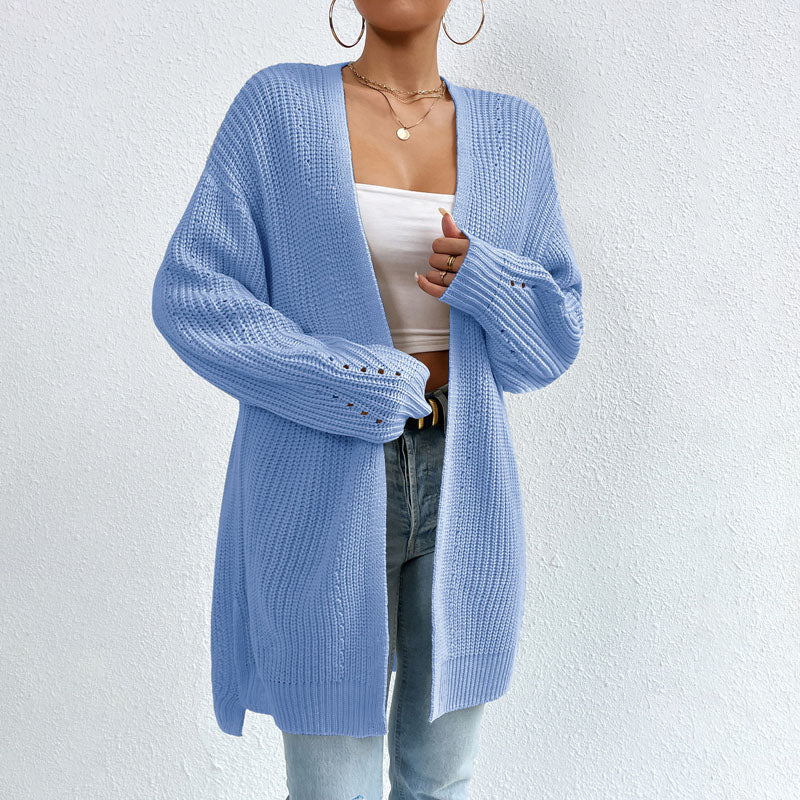Open-front knit cardigan with relaxed fit for women