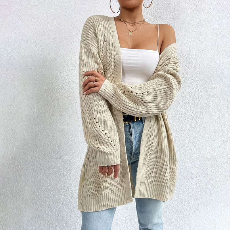 Open-front knit cardigan with relaxed fit for women