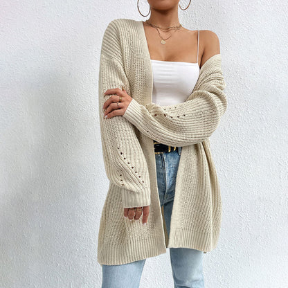 Open-front knit cardigan with relaxed fit for women