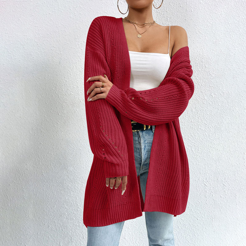 Open-front knit cardigan with relaxed fit for women