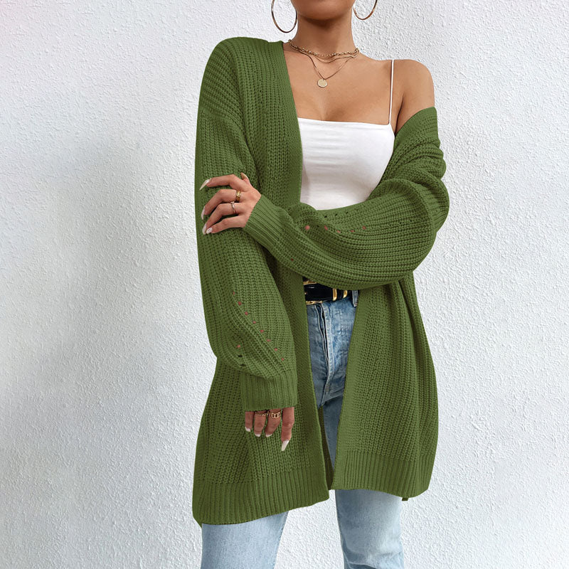 Open-front knit cardigan with relaxed fit for women