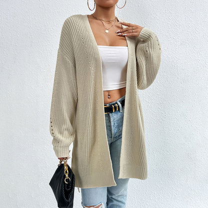 Open-front knit cardigan with relaxed fit for women
