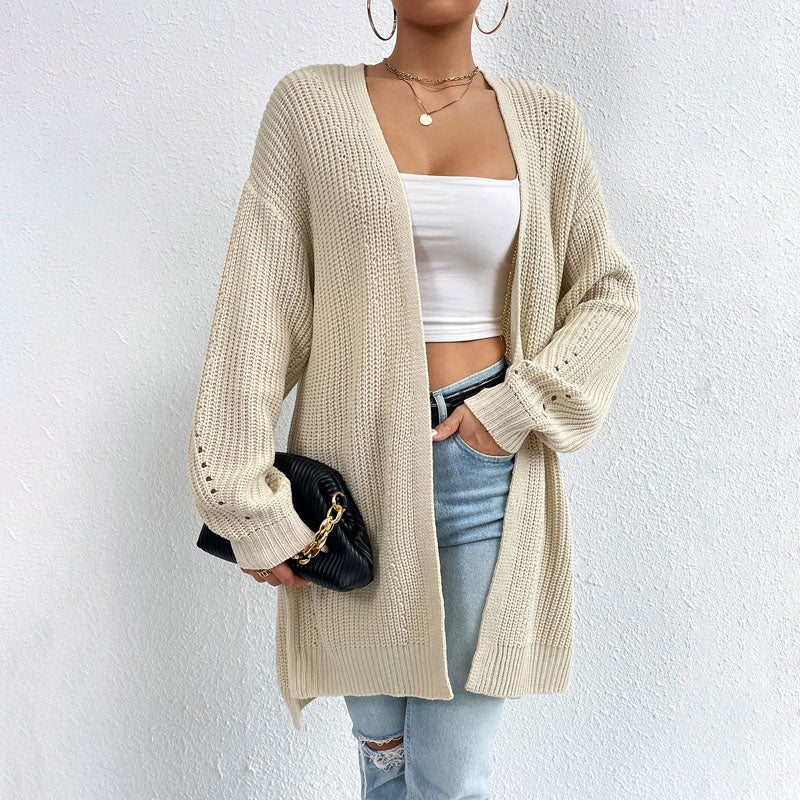 Open-front knit cardigan with relaxed fit for women