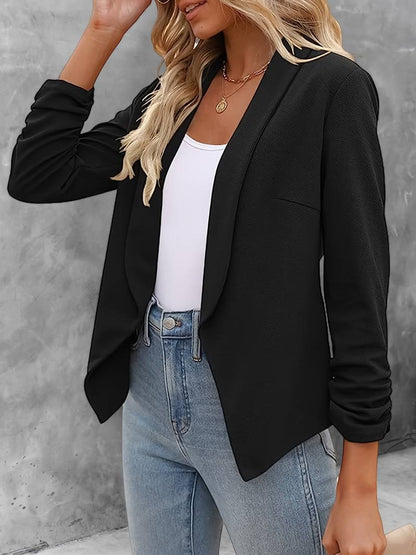 Women’s Blazer - Tailored Fit - Shawl Lapel - Textured Fabric - Long Sleeve Structured