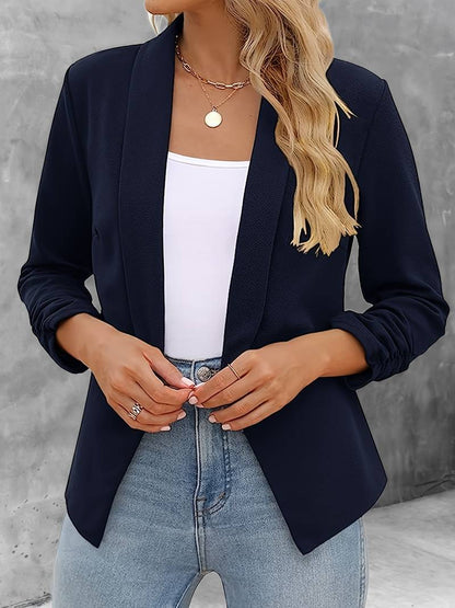 Women’s Blazer - Tailored Fit - Shawl Lapel - Textured Fabric - Long Sleeve Structured