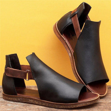 Kourtney - retro faux leather open toe flat sandals